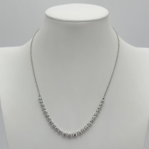 Stunning DIAMONIQUE Graduated Line Necklace  14.00 cttw  Round 100-Facet Stones - Picture 3 of 13